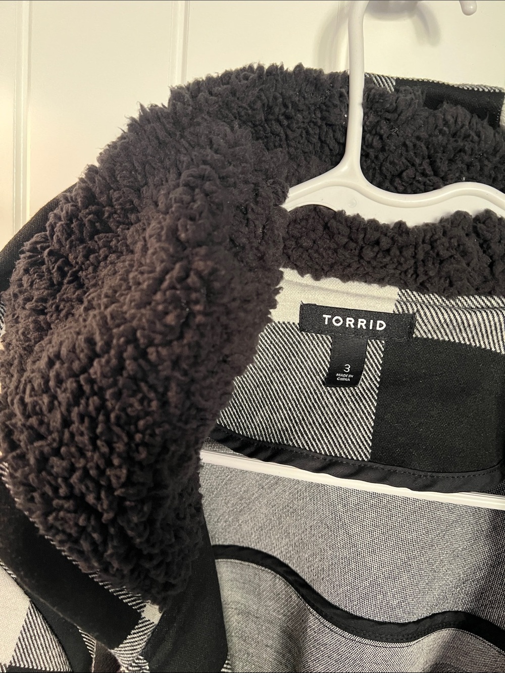 torrid Black, White & Gray Plaid Hooded Toggle Coat - Picture 3 of 7